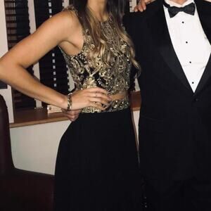 Black and gold two piece prom set